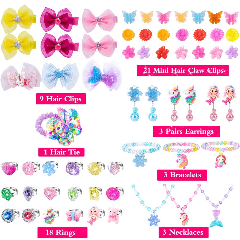 MOZXEBOK Jewelry Toys for Girls  Adjustable Rings  Bracelets  Necklaces  Butterfly Hair Clips  Toddler Bows  Unicorns Kids Toys Set for Princess Dress Up  Christmas Birthday Gifts  3 4 5 6 7 8 9+ Year Old Girl - Image 4